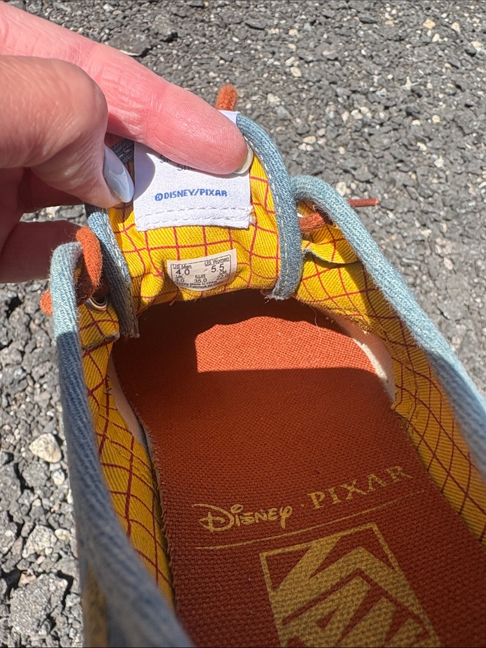 Vans Denim Toy Story Print Sneakers with Orange Laces - Picture 2 of 3